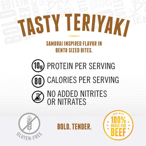 100% 1oz (Pack 12) 10g Perky Jerky Tasty Teriyaki Grass Fed Beef Jerky, of - Antibiotic Free - Protein Per Serving