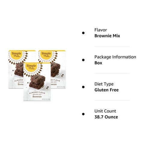 Simple Mills Chocolate Brownie Mix, Almond Flour Baking Mix - Gluten Free, Plant Based, 12.9 Ounce (Pack of 3)