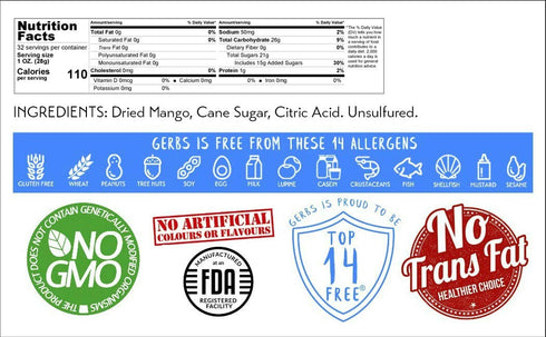 2 lbs. 14 Gerbs Sweetened Dried Mango Slices | Unsulfured, No Artificial Additives, Resealable Bag | Naturally Chewy