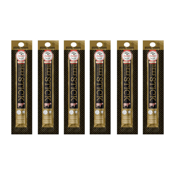 Aufschnitt Grass Fed Beef Jerky Sticks, Low Sodium, Certified Kosher, 6 Pack, Pepper