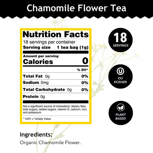 Buddha Teas - Organic Chamomile Flower Tea - Herbal Tea, Caffeine Free, 18 Tea Bags (Pack of 1)