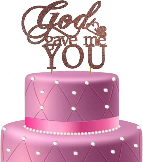 God Gave Me You Cake Topper for Wedding, Engagement, Marriage Party Decorations, Double-faced Rose Gold Glitter