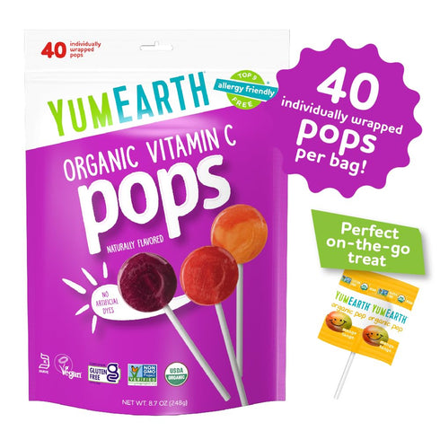 Pack, 40 YumEarth Organic Vitamin C Pops Variety Fruit Flavored Favorites Lollipops, Allergy Friendly, Gluten Free
