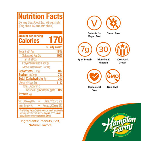 10 oz. Hampton Farms - USA Grown All-Natural - Fancy Roasted In-Shell Cajun Peanuts - Bag