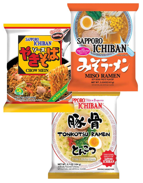 Pinstar Premium Pack, 6 4 Pack (24 Pack) Sapporo Japanese Ramen Variety Traditional Authentic Flavors - Original, Beef
