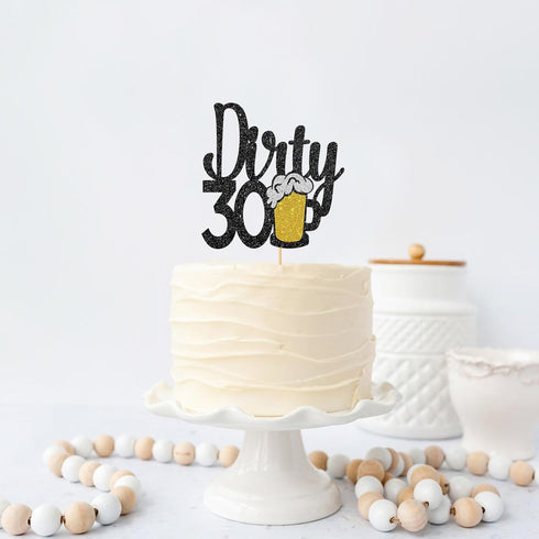 Maicaiffe Black Glitter Dirty 30 Cake Topper, Happy 30th Birthday Decorations