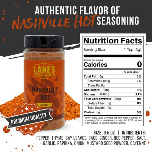 Lane's Nashville Hot Chicken Wing Seasoning, All-Natural, Perfect for Cauliflower, Dips & Fried Chicken, 9.5 Oz