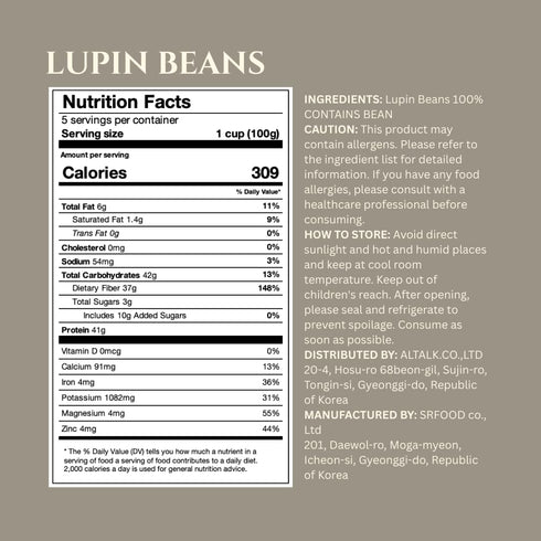 500g, 15 Lupinery Lupin Beans High Protein, Low Carb, Gluten-Free, Non-GMO Australian Grown Lupini Bean MIN SOAKING