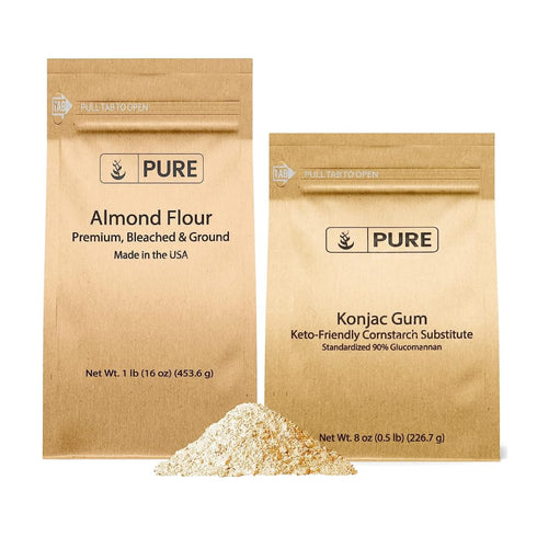 Pure Original Ingredients Konjac Gum Powder and Almond Flour Bundle, Various Sizes,