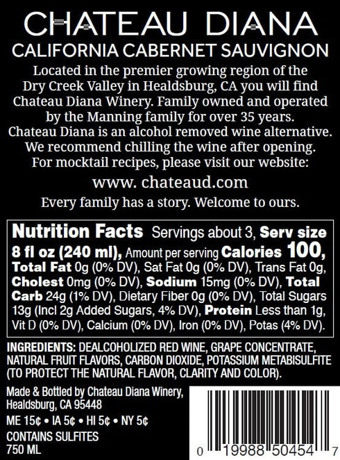2 Pack Chateau Diana Zero - Bottle - Alcohol Removed California Red Wine and Cabernet Sauvignon