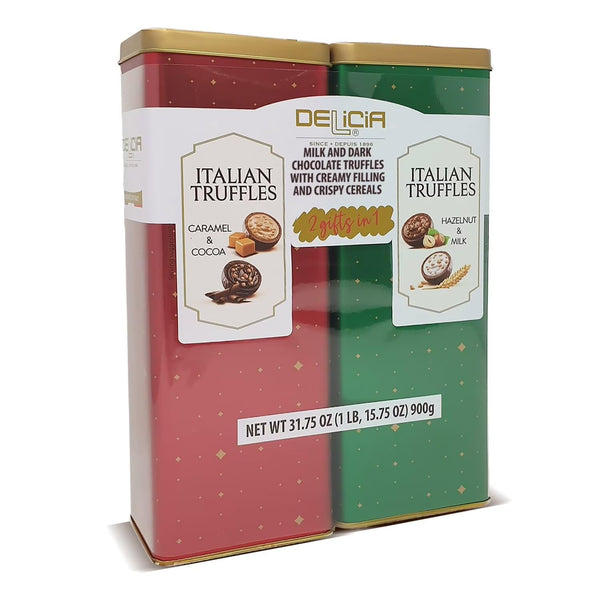 Delicia Fine Italian Truffles Milk Chocolate Candies Gift Set Tin 2 Pack |