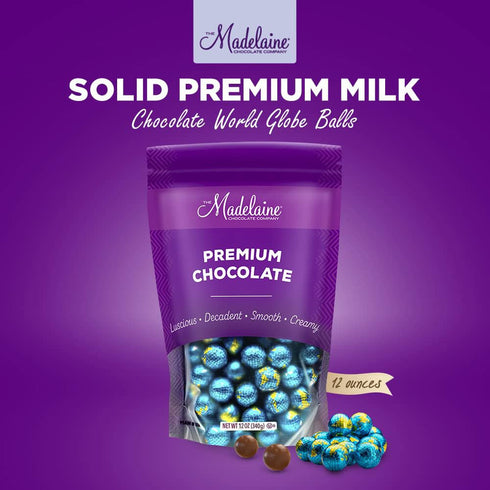 12 oz Madelaine Chocolate Premium Milk Chocolate World Globe Balls - Bag Individually Wrapped Candy Foil Map of the