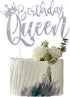 Handmade Glitter Queen Birthday Cake Topper, Happy Birthday Bunting Decor, Party Decoration Supplies (Silver)
