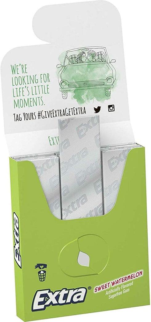 12 (Pack 12) Extra Chewing Gum, Sweet Watermelon Sugarfree, Ounce
