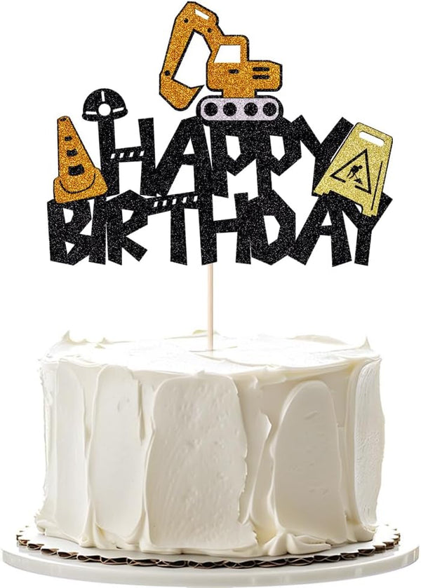 1pcs Construction Cake Toppers,Happy Birthday Truck Excavator Cak Decoration,Children Excavator Engineering Birthday