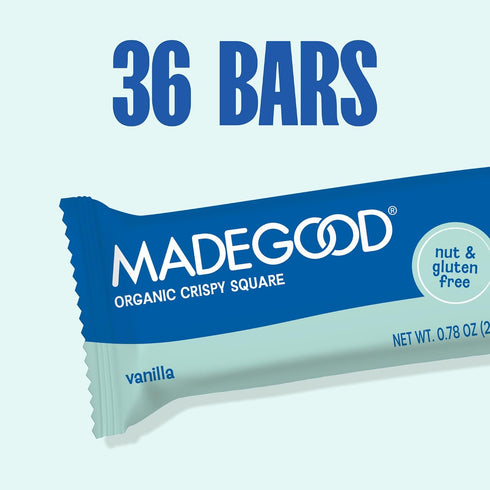 (36 Count) MadeGood Crispy Squares, Vanilla Gluten Free Snacks