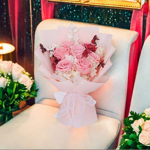NIUBILITY Preserved Flowers Bouquet, Pink Rose Flowers Gift for Valentine's Day, Mother's Day, Anniversary, Birthday