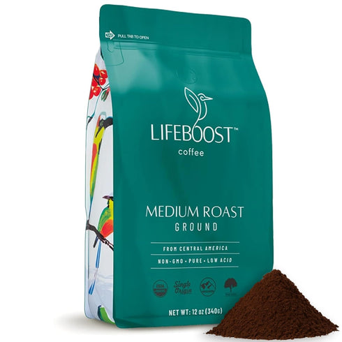 Lifeboost Coffee Ground Medium Roast Coffee - Low Acid Single Origin USDA