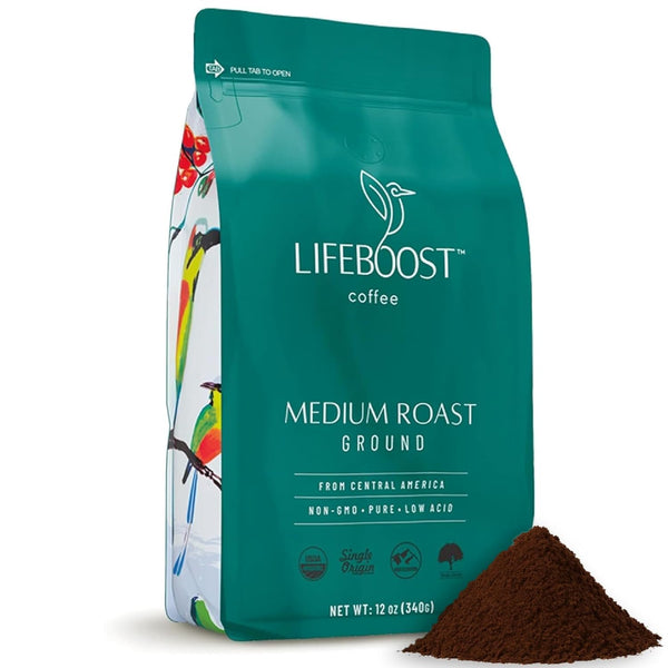 Lifeboost Coffee Ground Medium Roast Coffee - Low Acid Single Origin USDA