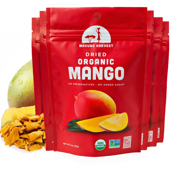 Mavuno Harvest 2 Ounce Pack of 6 Unsweetened Organic Dried Mango Snacks | Gluten Free Vegan Treats