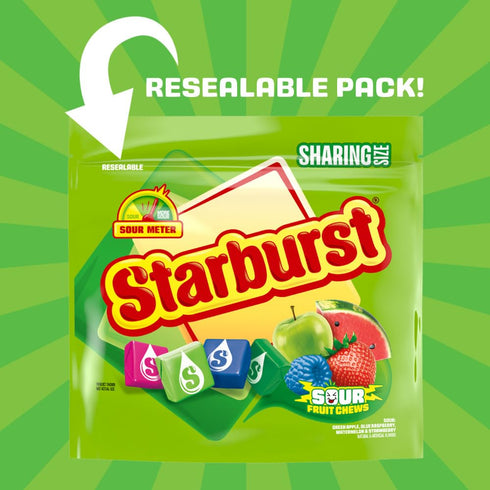 15.6 Oz STARBURST Sour Chewy Candy Individually Wrapped Fruit Chew, Sharing Size, Resealable Bag