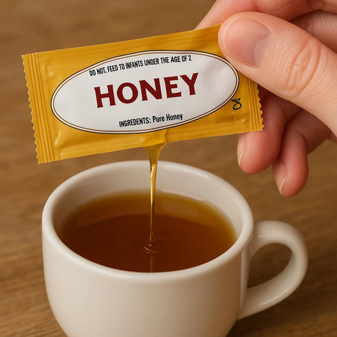 Movelo Packets 25 Packs Pack Honey Single-Serve Portion Sachets with Wooden Dipper Natural Sweetener for Tea, Coffee