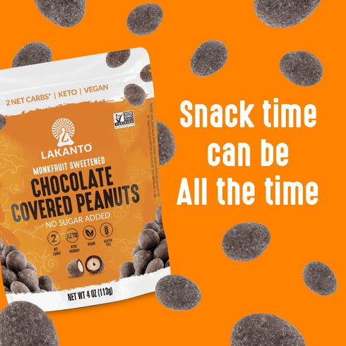 Pack 2) Lakanto Chocolate Covered Peanuts - Sweetened with Monk Fruit Sweetener, Keto Diet Friendly, On the Go Healthy