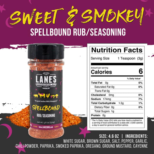 Lane's Spellbound Pork Rub Seasoning - All-Natural BBQ Rib Rub, Premium Butt Rub, Sweet BBQ Rubs, 4.6 Oz