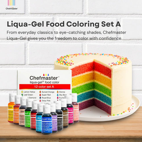 12 Pack Chefmaster - Liqua-Gel Food Coloring - Fade Resistant Food Coloring - - Vibrant, Eye-Catching Colors
