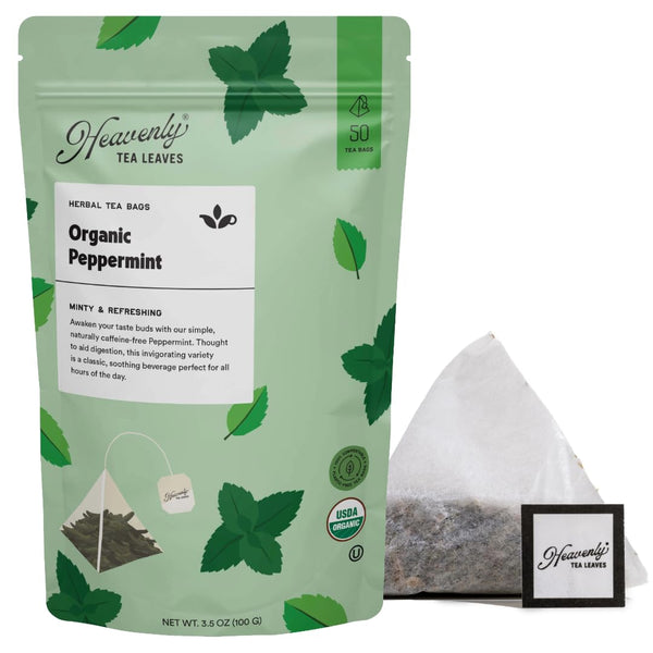 Heavenly Tea Leaves Organic Peppermint (50 Pyramid Tea Bags), Bulk Compostable Herbal