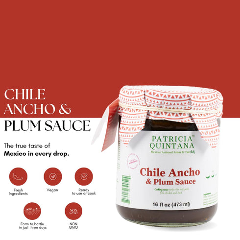 (16 oz, 2-Pack) Patricia Quintana Chile Ancho & Plum Marinade - Ideal for Burritos, Pulled Pork & Grilled Veggies
