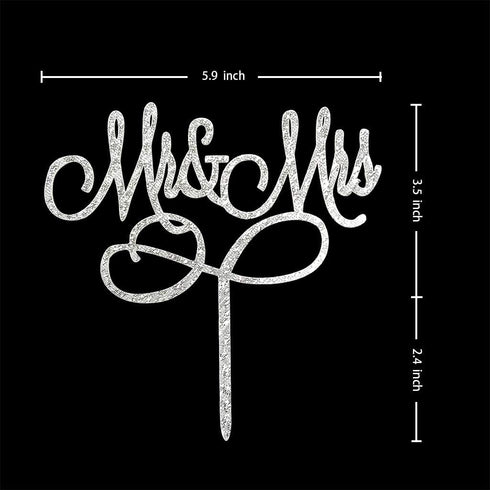 Mr and Mrs Cake Topper Bride and Groom Sign Wedding Engagement Decorations - Silver Glitter Acrylic