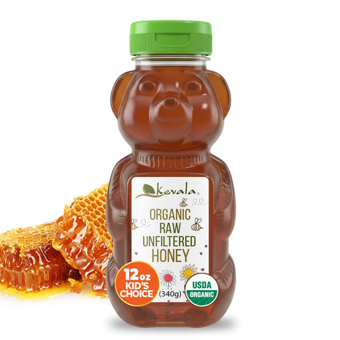 Kevala Organic Raw Unfiltered Honey Bear - Gluten Free Sweetener with No