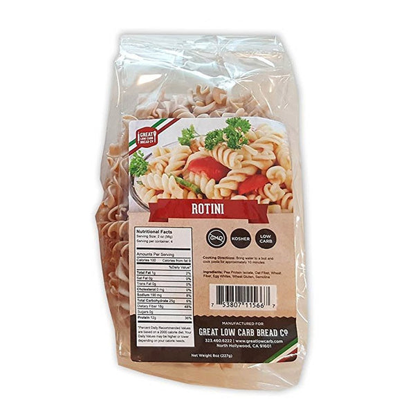 Great Low Carb Bread Co. Rotini Pasta, 8 oz, Organic, Kosher, Low Carb for Mac n Cheese, Cold Pasta Salads
