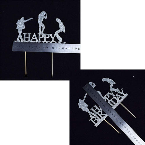 Glitter Happy Birthday Cake Toppers - Silver Birthday Party Decoration Supplies with Happy Birthday Cake Bunting