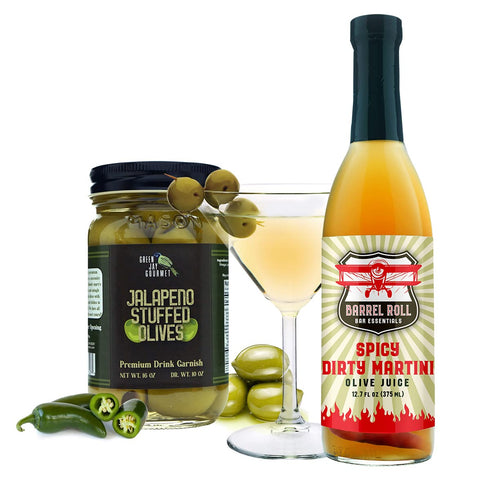 12.7 Oz Barrel Roll Spicy Dirty Martini Mix - Piri Piri Peppers, Olive Brine - USA Small Batch - Spicy Martini Juice