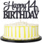 PALASASA Black Glitter Happy 14th Birthday Cake Topper | 14 Anniversary Party Decoration