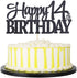 PALASASA Black Glitter Happy 14th Birthday Cake Topper | 14 Anniversary Party Decoration