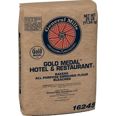 General Mills 25 lb Gold MedalTM Hotel & Restaurant Bakers All-Purpose Flour Bleached Enriched Malted