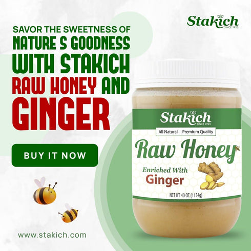 (40 Stakich Ginger Enriched Raw Honey - Pure, Unprocessed Ounce)