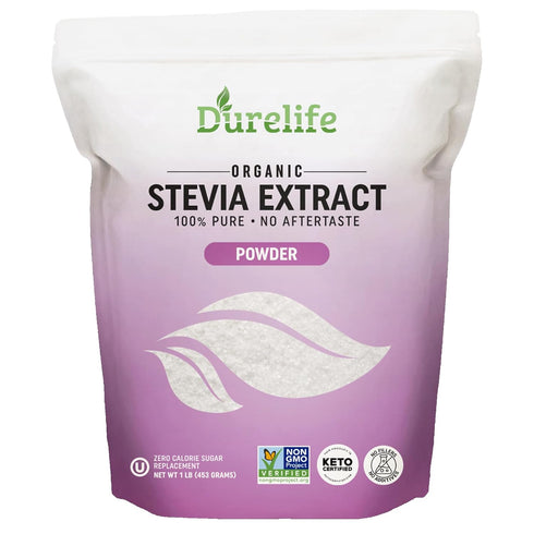 Durelife 100% Pure stevia extract sweetener | No Erythritol, NON-GMO Project Verified,