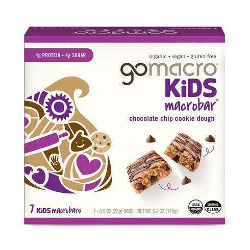 GoMacro Kids MacroBar Organic Vegan Snack Bars - Chocolate Chip Cookie Dough (0.90 Ounce Bars, 7 Count)