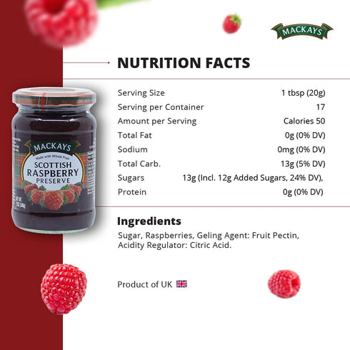 340gm (Pack 2)| Mackays Scottish Raspberry Preserve Jam of Imported from Scotland | Made with Whole Fruits | Vegan |