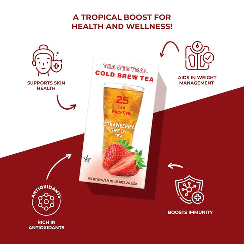 25 Life Plus Style Gourmet TEA CENTRAL Strawberry Iced Tea with Ceylon Green Tea Natural Refreshing Cold Brew Everyday