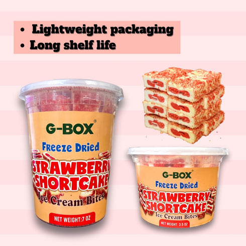 (3.5 OZ G-BOX Freeze Dried Ice Cream| Crunch Strawberry Shortcake Ice Cream Bites - Perfect for Camping, Outdoor