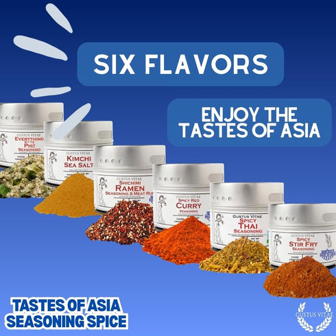 Set Pack GLP-1 Asian Seasonings Gourmet Gift | Tastes of Asia | Artisanal Spice Blends Six | Non GMO, All Natural | No