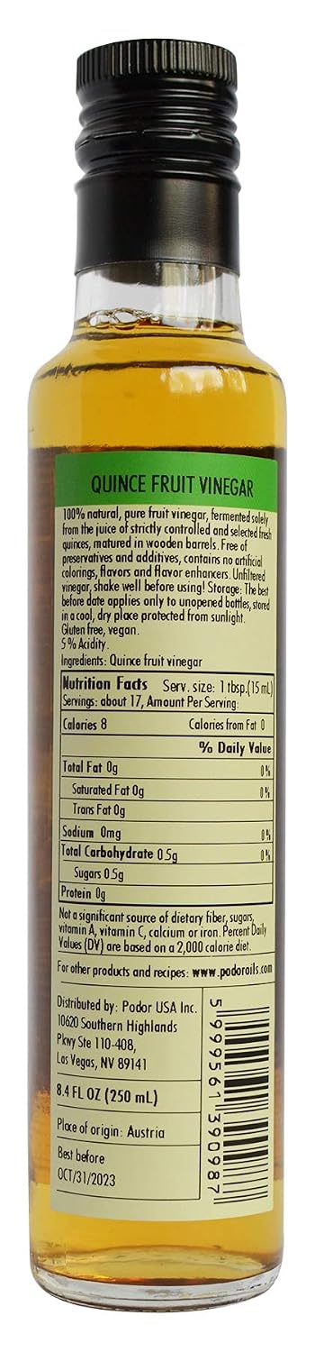 8.4 Oz. 100% PDR Premium Quince Vinegar - fl. - Natural, Aged in Oak Barrels, Fermented, Unfiltered, Vegan