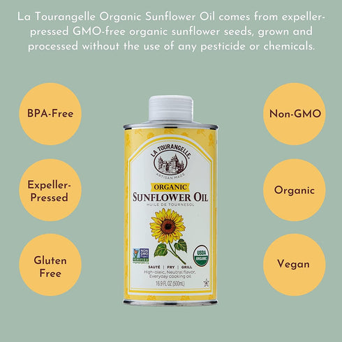 La Tourangelle Organic High Oleic Sunflower Oil, Neutral Oil for Medium to High Heat Cooking, 16.9 Fl Oz