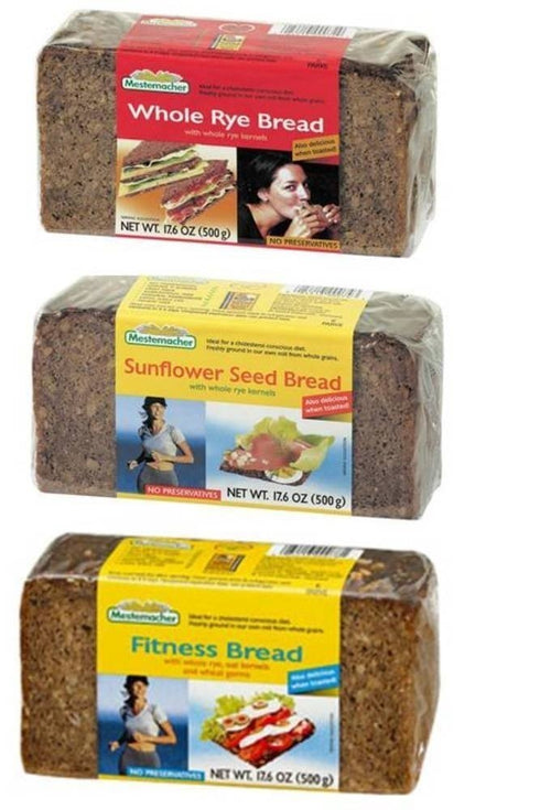 Mestemacher Natural High Fiber Bread Variety Pack Fitness, Rye & Sunflower Seed