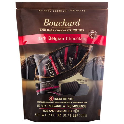 Bouchard Dark Belgian Chocolate (72% Cacao) | Individually Wrapped in Resealable Bag
